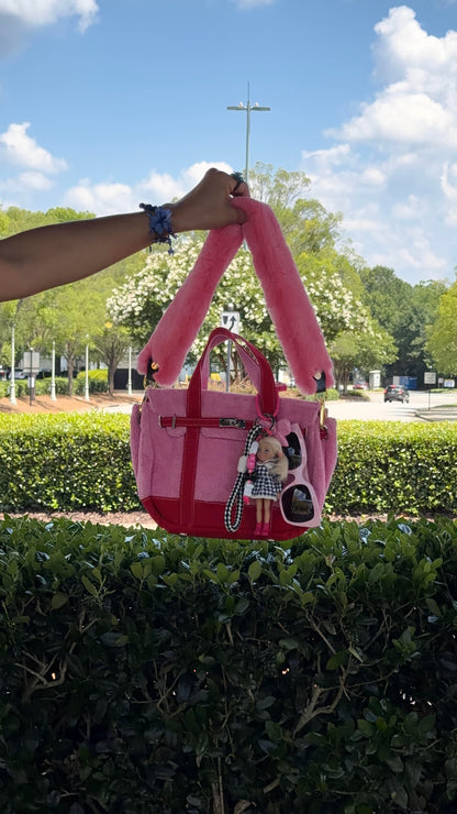 Pink Red Terry Cloth Tote Bag