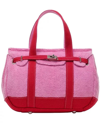 Pink Red Terry Cloth Tote Bag